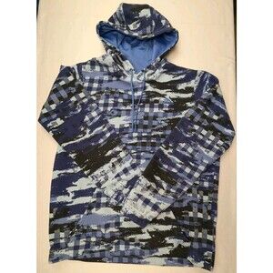 Adidas Hoodie Mens Medium Blue Primegreen Postgame Plaid Pullover Sweatshirt